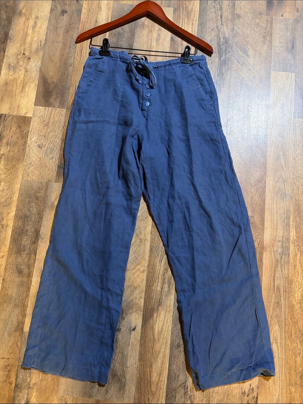 Real Comfort Linen Pants Wide Leg Crop Button Fly size 4 blue
